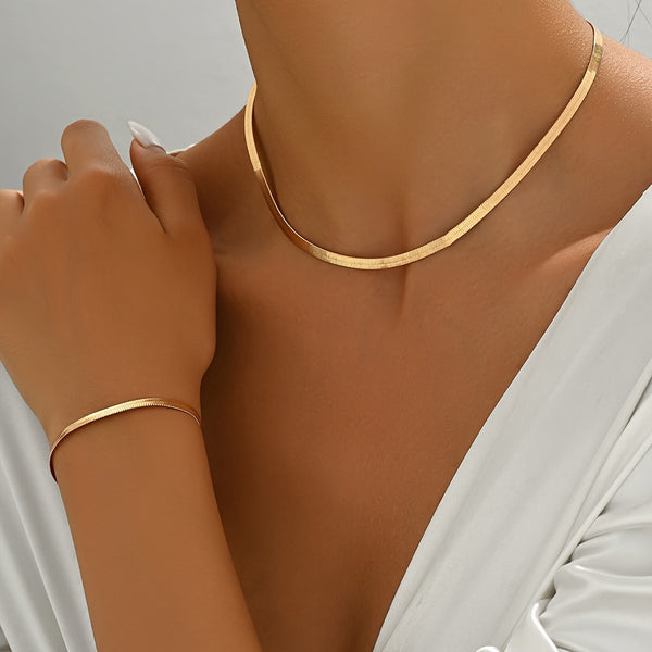 2 Pieces Snake Chain Set 18K Gold Plated Necklace Bracelet Set