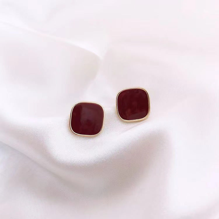 Red Retro Square Dripping Stud Earrings New