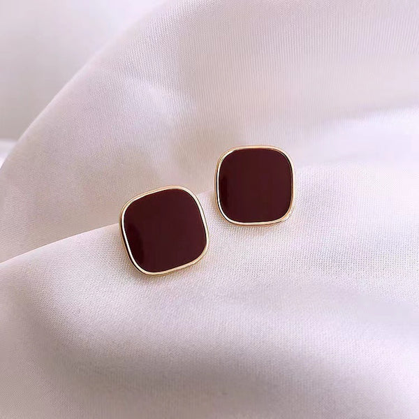 Red Retro Square Dripping Stud Earrings New